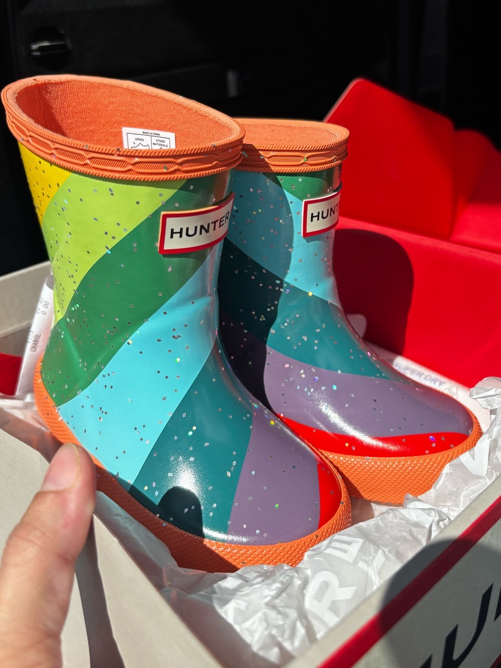 Hunter Kids' discontinued Glitter Rain Boots rainbow